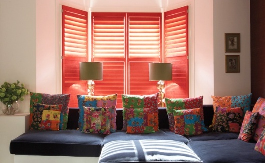 Shutters come in all different colours and finishes, including leather and faux suede. These ones, from the California Shutter Company, are covered in faux suede and come in a range of colours 